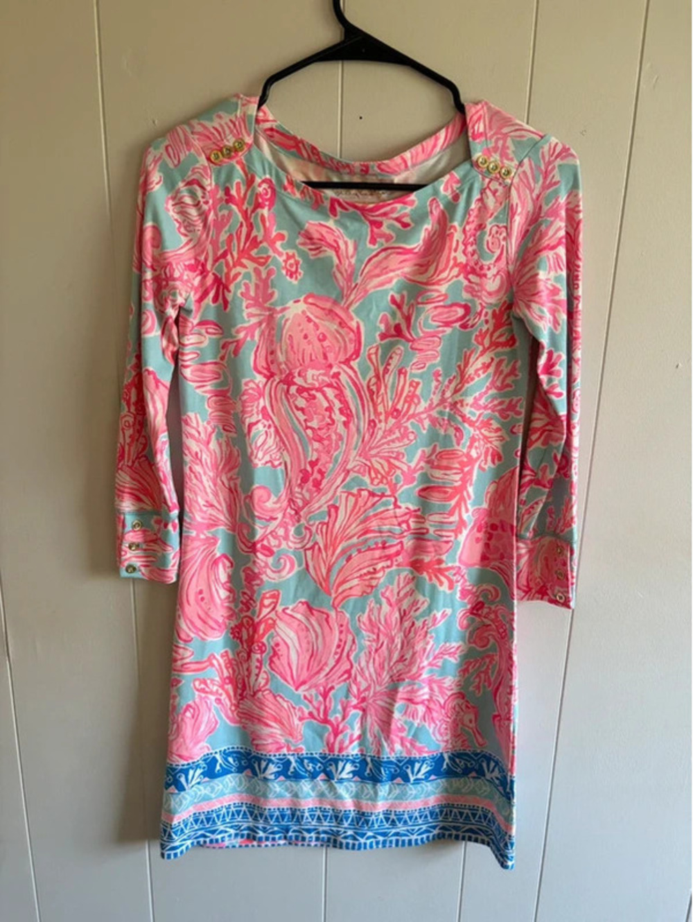 Womens XXS Lilly Pulitzer Pink Mini Dress 3/4 Sleeve
